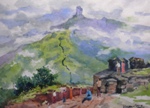Way to Mountain, Landscape Painting by M. K. Kelkar, Watercolour on Paper, 13 X 19